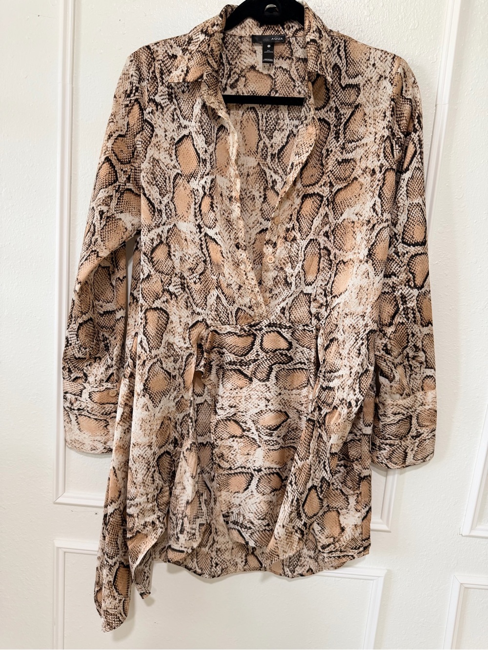 Aqua Beige & Black Snake-Print Longline Shirtdress